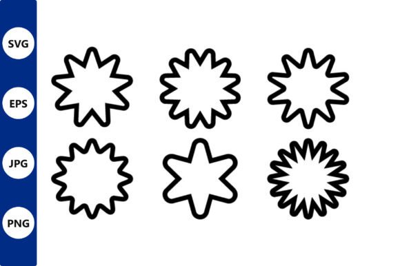 Six Black Line Starburst Shapes in a