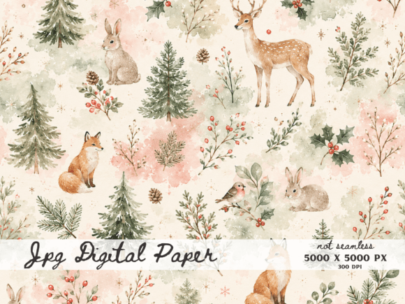 Watercolor Woodland Animals Digital Pape