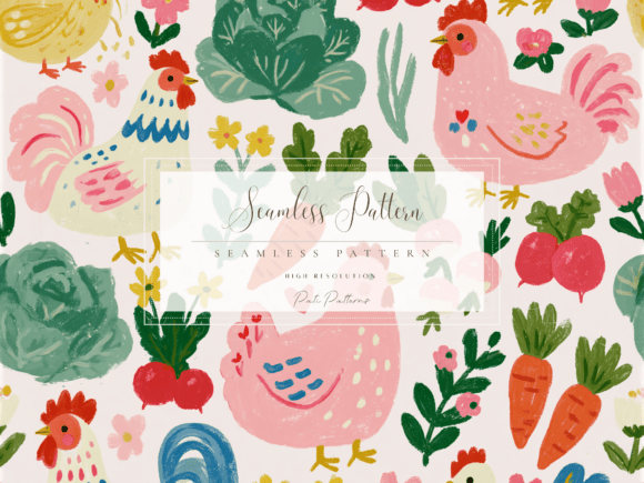 Whimsical Chickens Seamless Pattern PNG