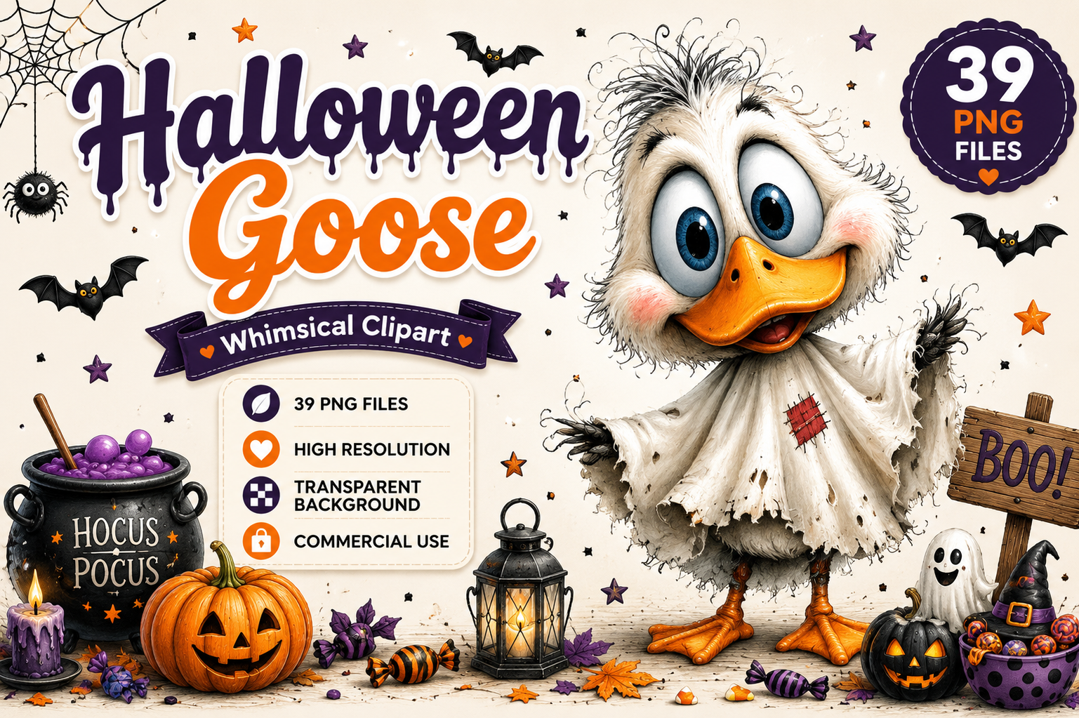 Whimsical Halloween Goose Clipart