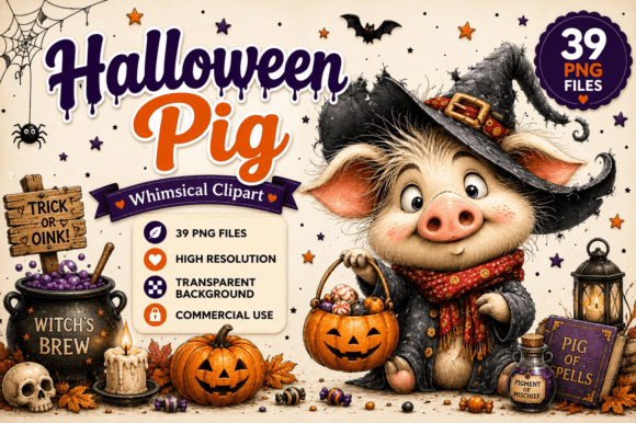 Whimsical Halloween Pig Clipart