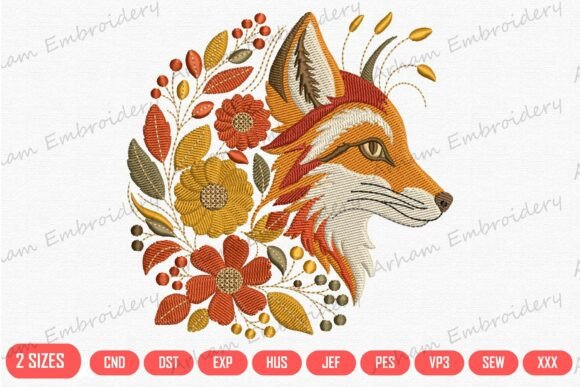 Woodland Autumn Floral Fox Head