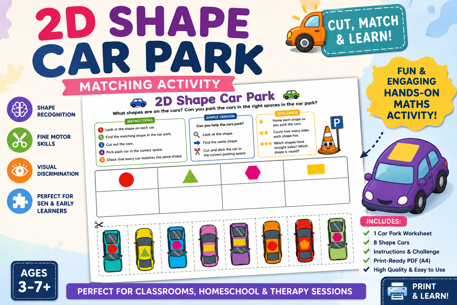 2D Shape Car Park Matching Activity