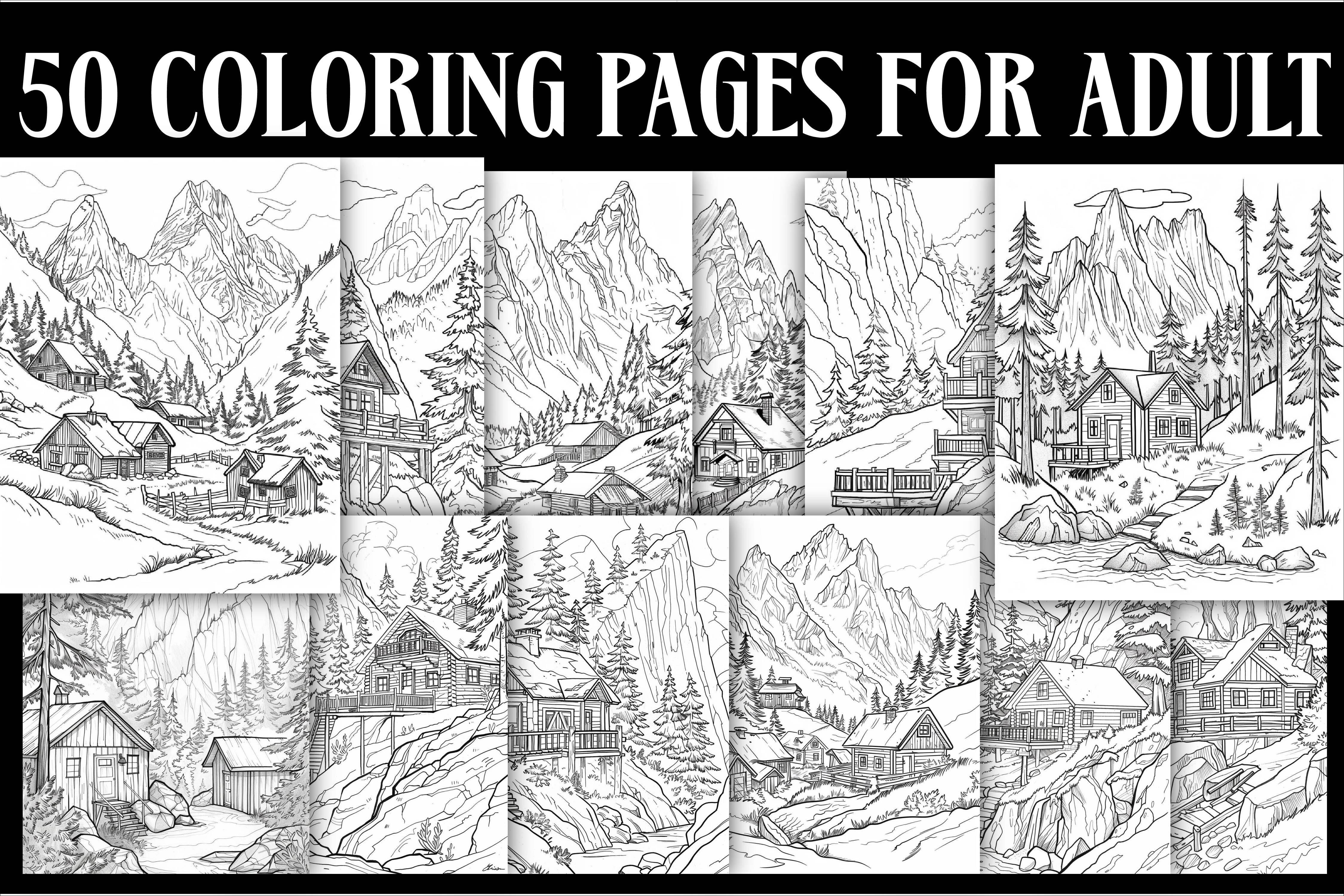 50 Mountain Village Coloring Pages