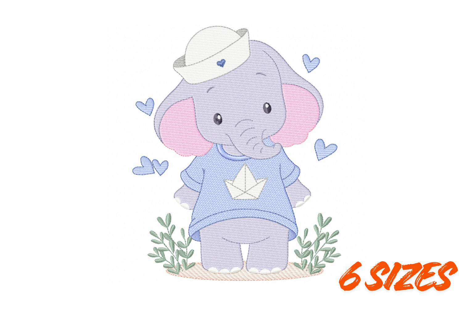 Baby Elephant Sailor Embroidery Design