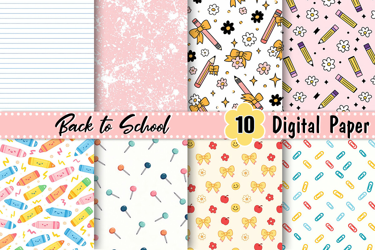 Digital Paper Back to School Digital Paper Gráfico por Artistic Garden · Creative Fabrica