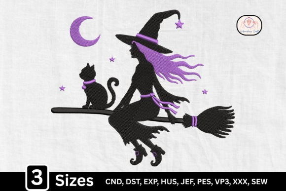 Black Cat Halloween Witch on Broom