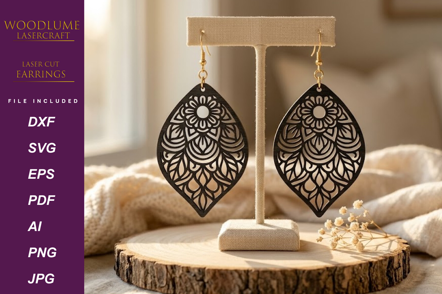 Boho Mandala Earrings Laser Cut SVG
