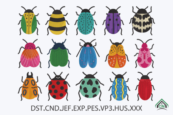Colorful Beetle Embroidery Design Bundle