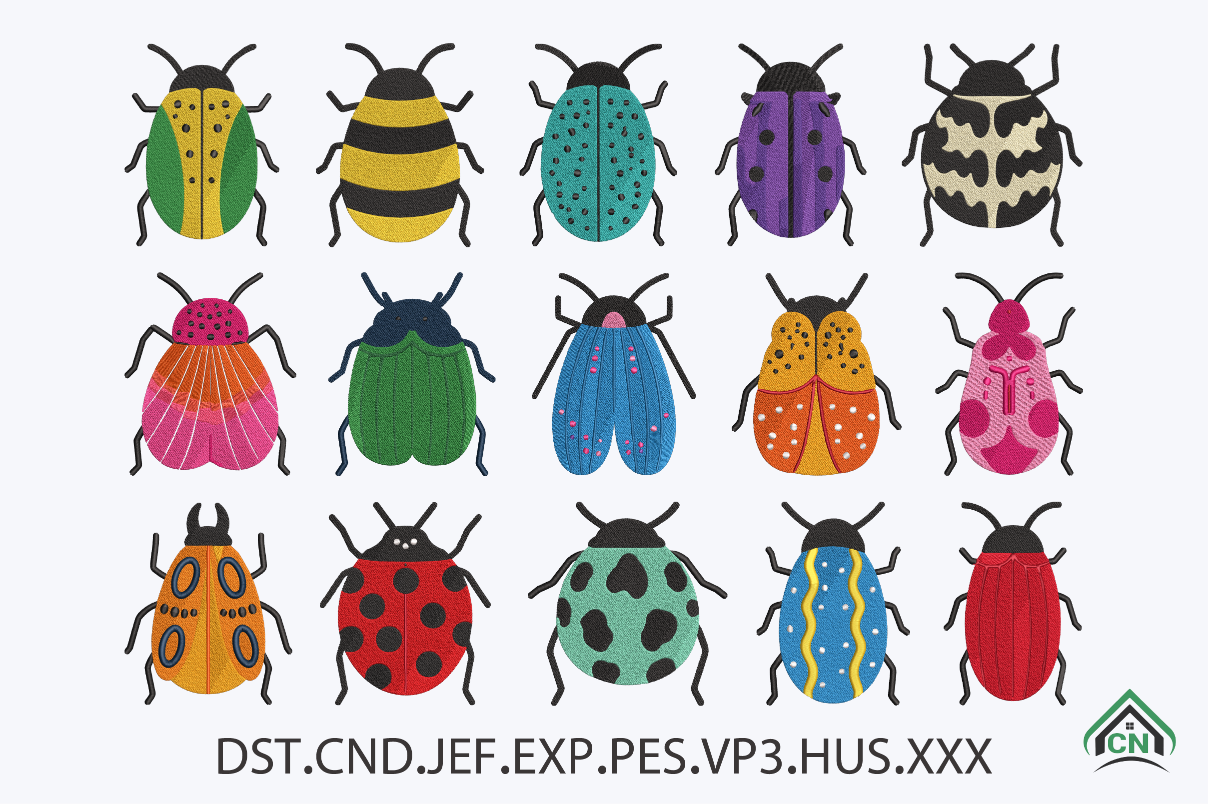 Colorful Beetle Embroidery Design Bundle
