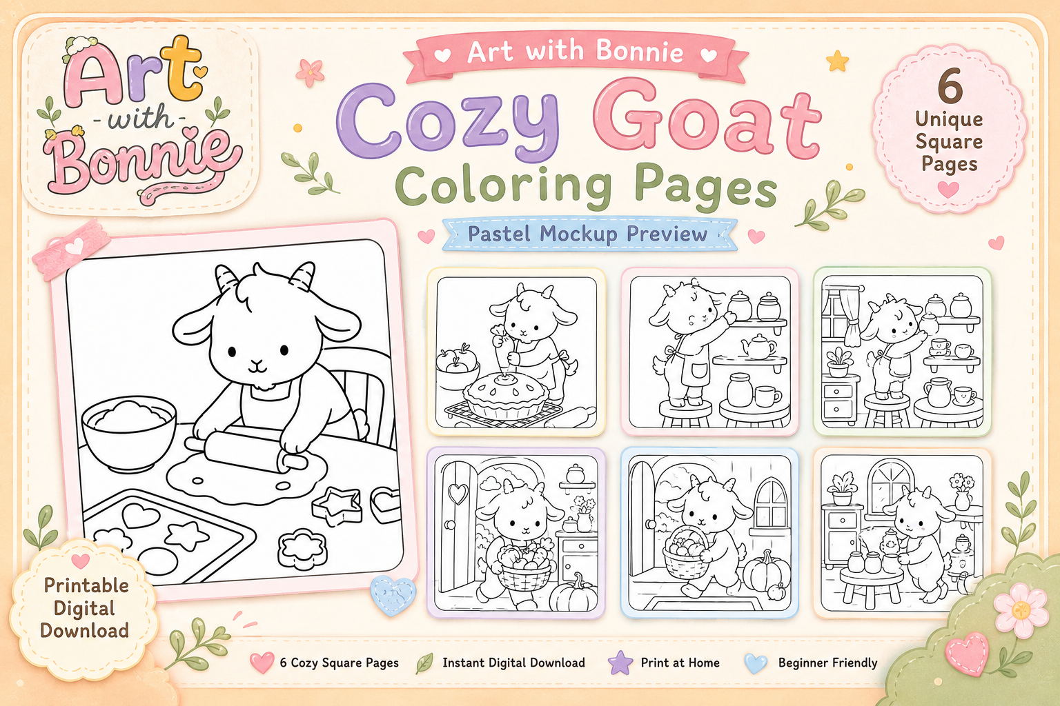 Cozy Goat Baking and Home Coloring Pages