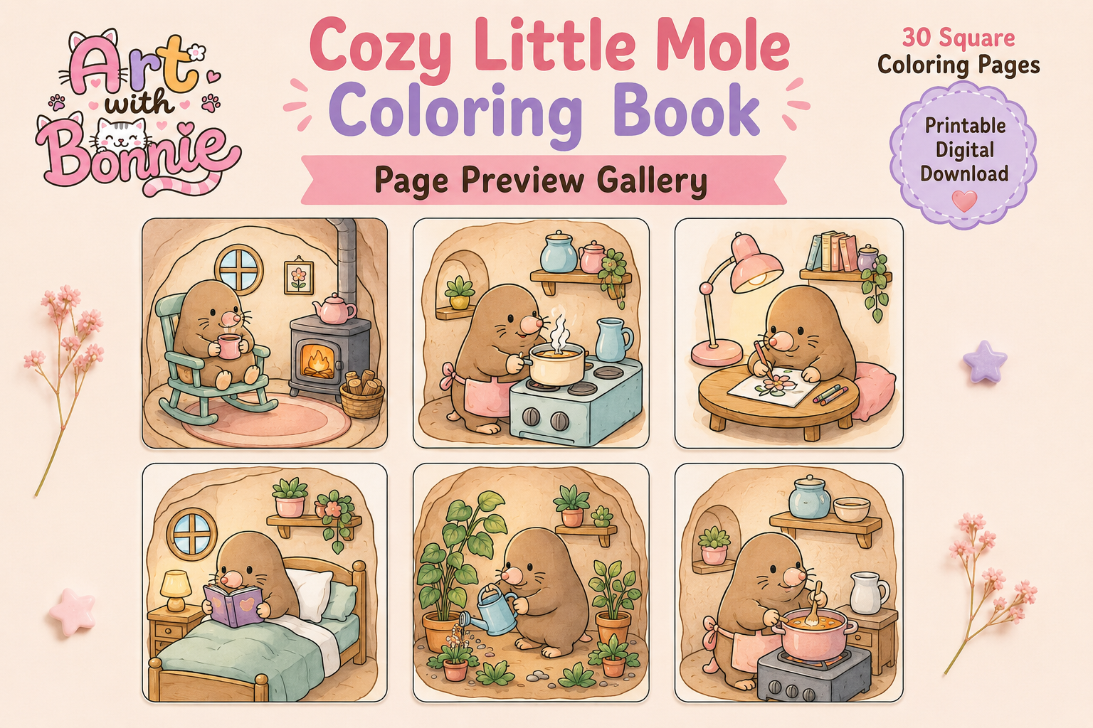 Cozy Little Mole Coloring Pages Pack