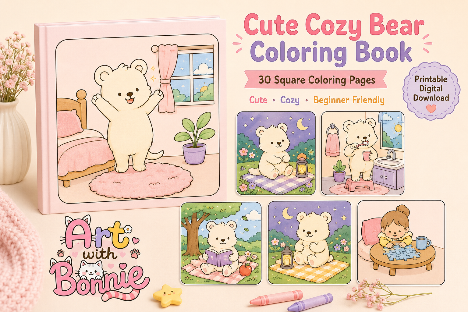 Cute Cozy Bear Coloring Pages Pack