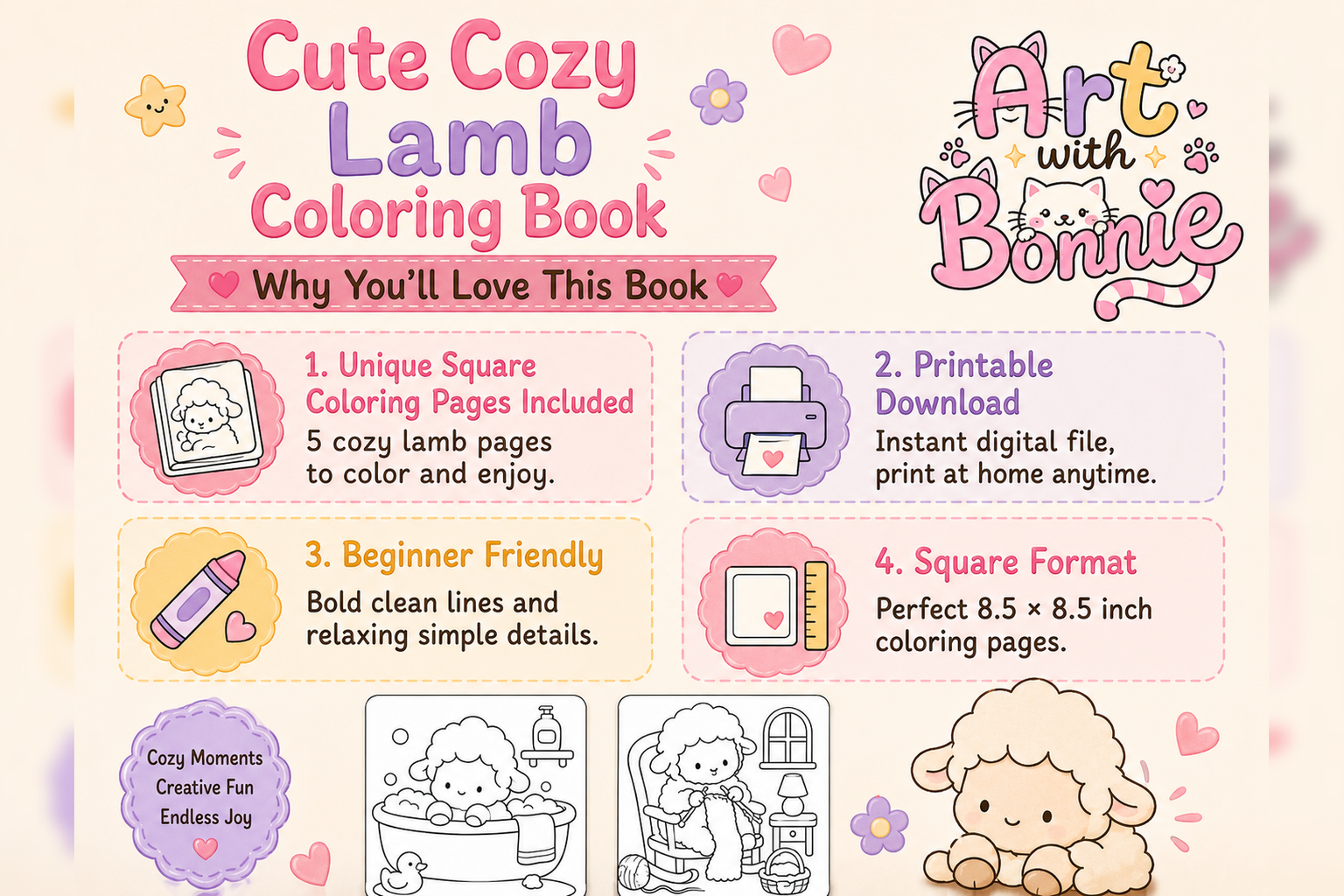 Cute Cozy Lamb Daily Life Coloring Pages