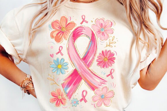 Floral Pink Ribbon Breast Cancer PNG
