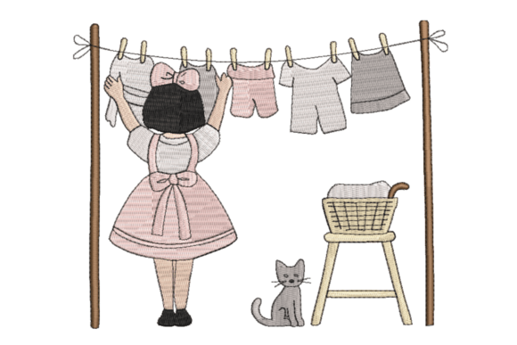 Girl Hanging Laundry – Cute Chores