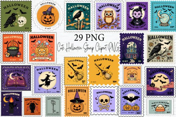 Halloween Stamp Clipart Bundle PNG