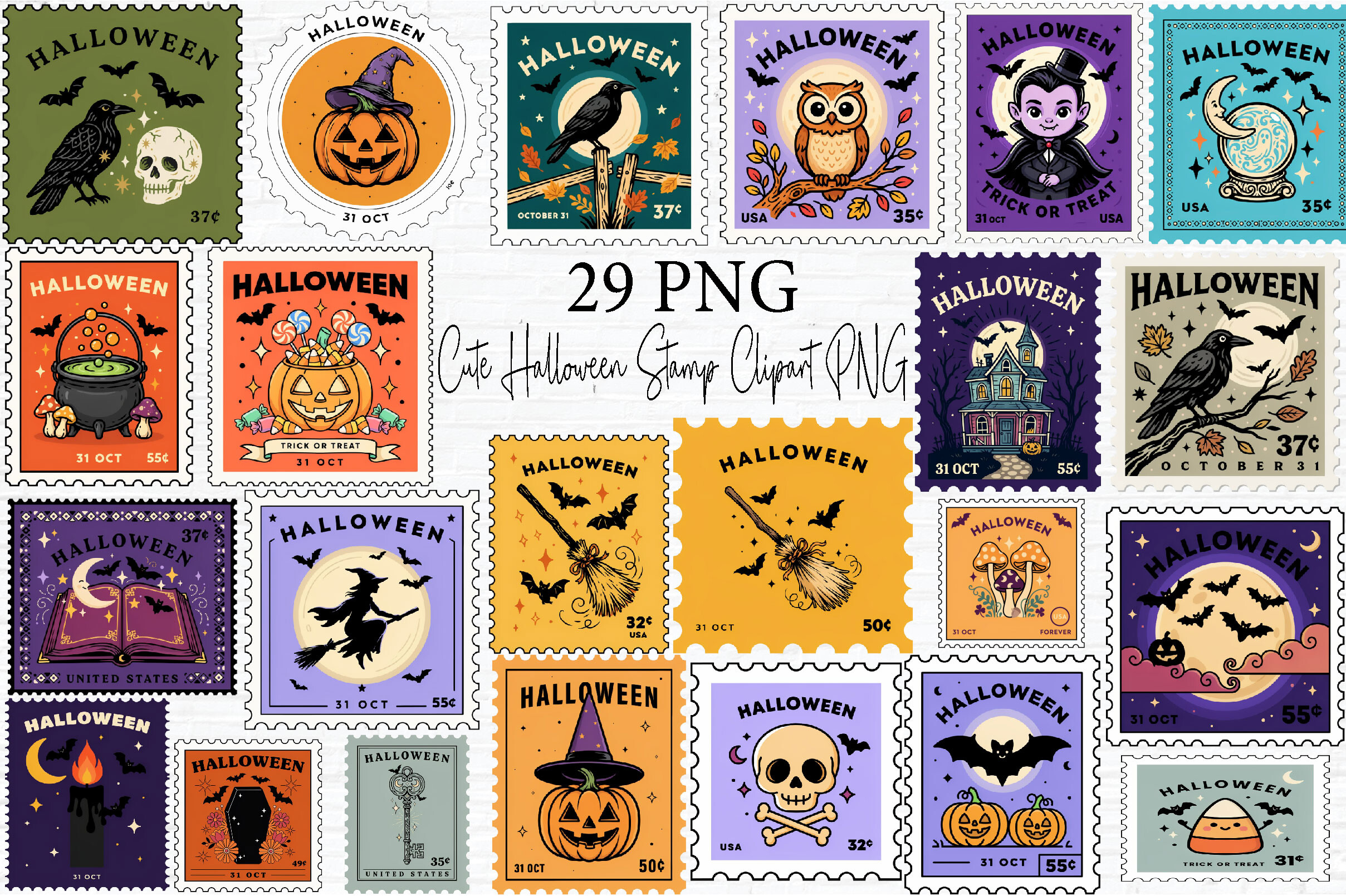 Halloween Stamp Clipart Bundle PNG