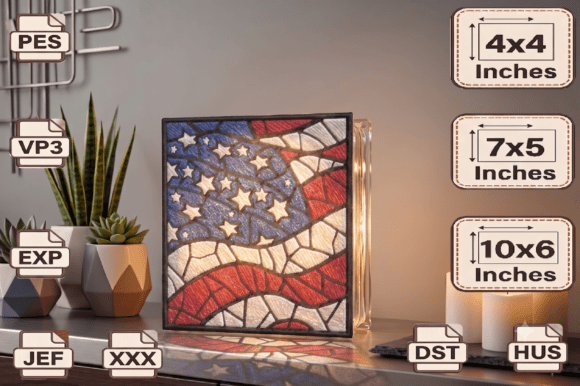 Mosaic American Flag Embroidery Design