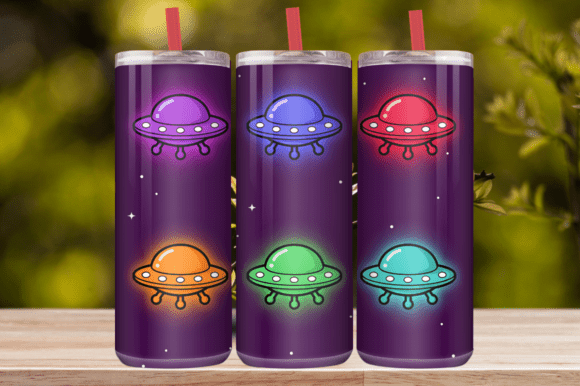 Neon UFO Space 20oz Tumbler Wrap PNG