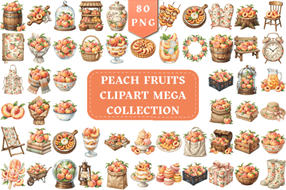 Peach Fruit Watercolor Mega Clipart Pack