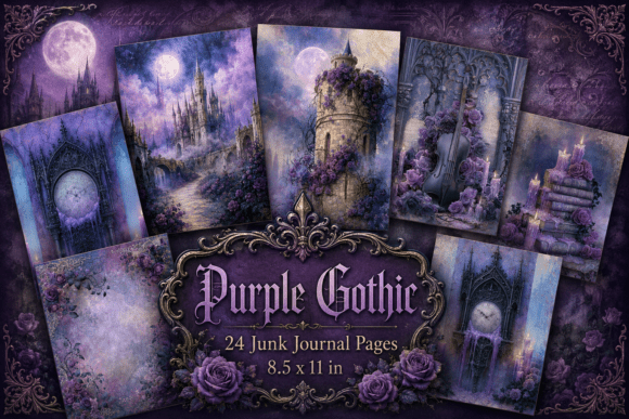 Purple Gothic Junk Journal Digital Paper