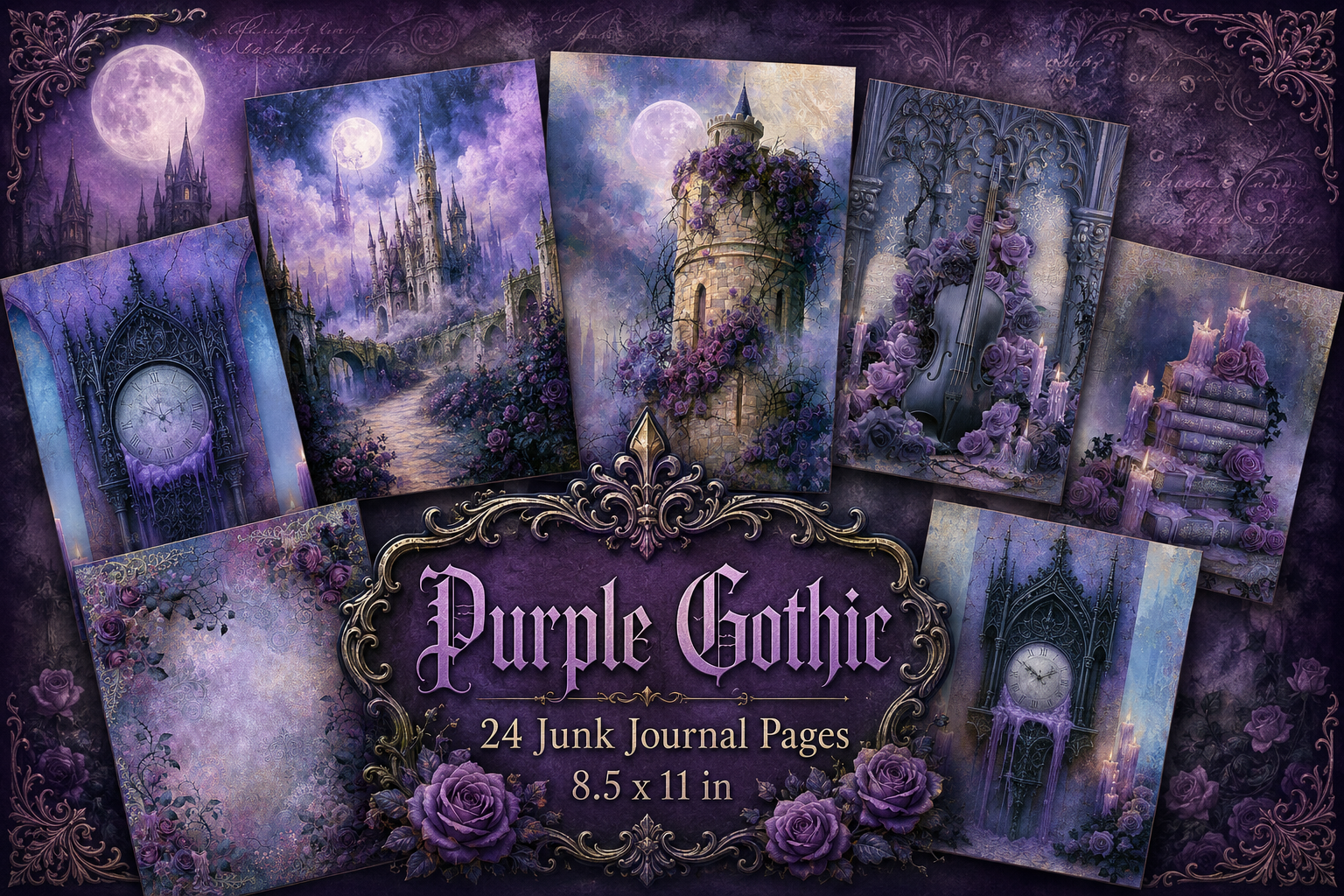 Purple Gothic Junk Journal Digital Paper