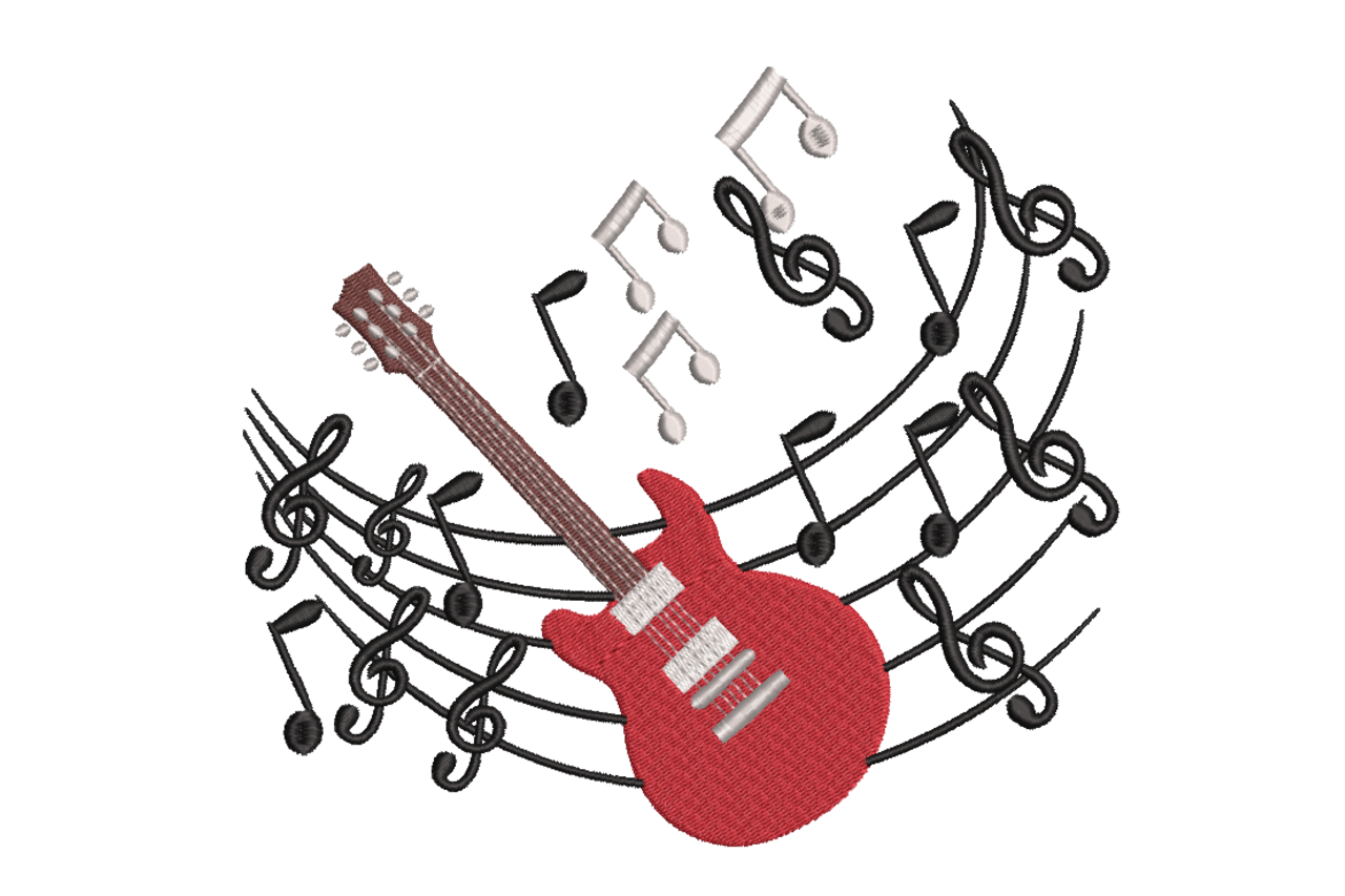 Red Electric Guitar – Music Notes