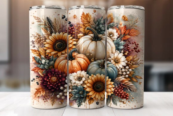 Rustic Floral Pumpkin Fall Tumbler Wrap