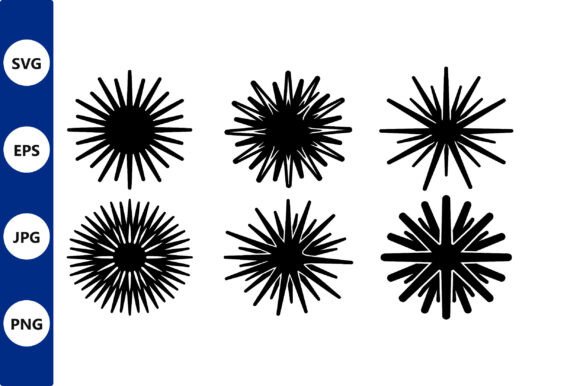 Six Black Starburst Vector Shapes Grid