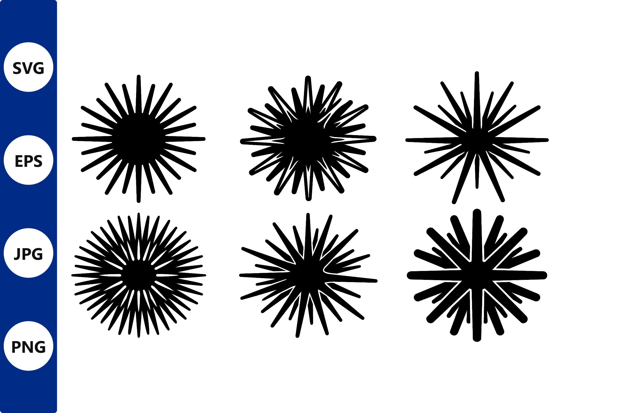 Six Black Starburst Vector Shapes Grid