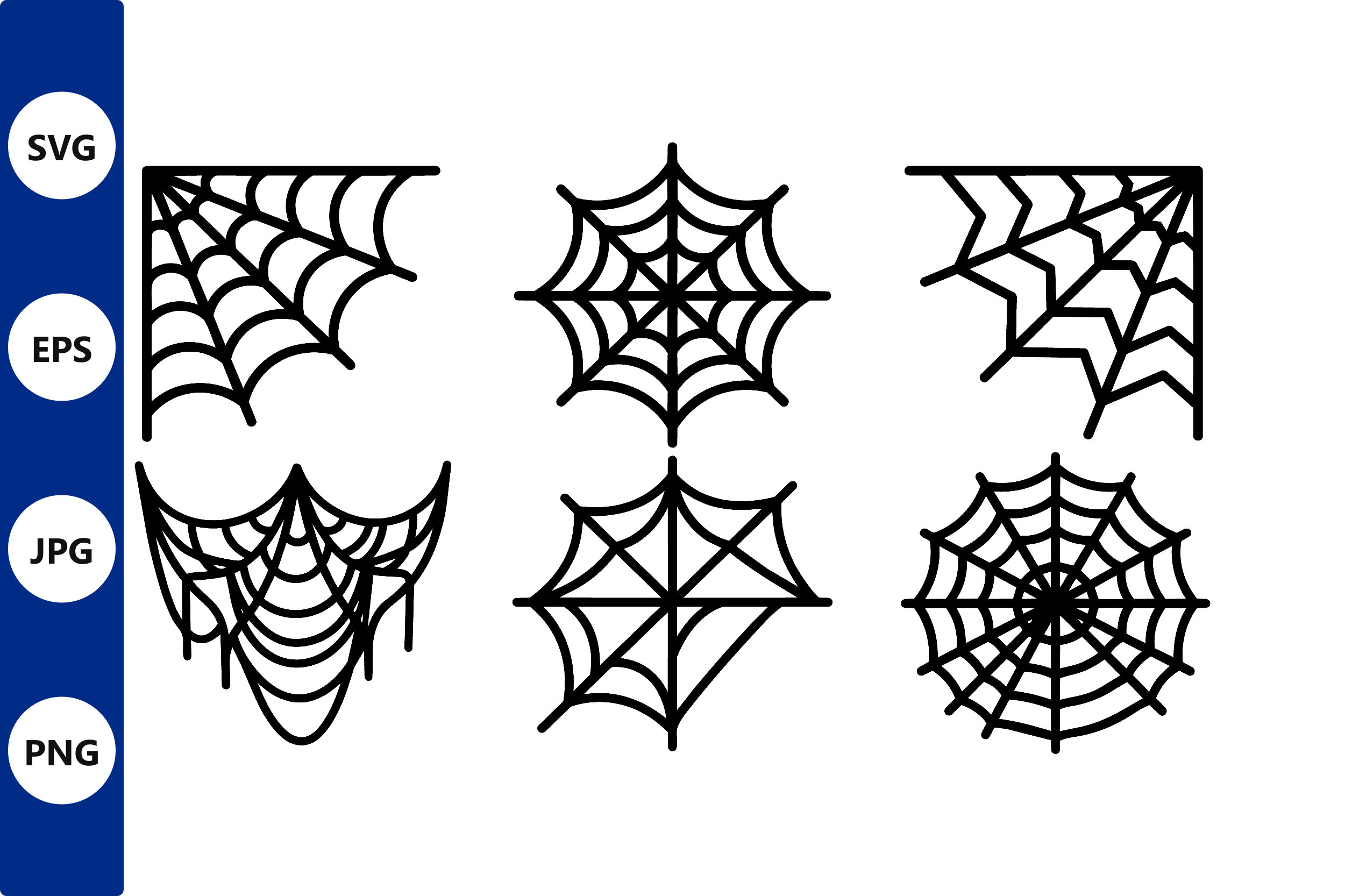 Six Spider Webs Vector Set