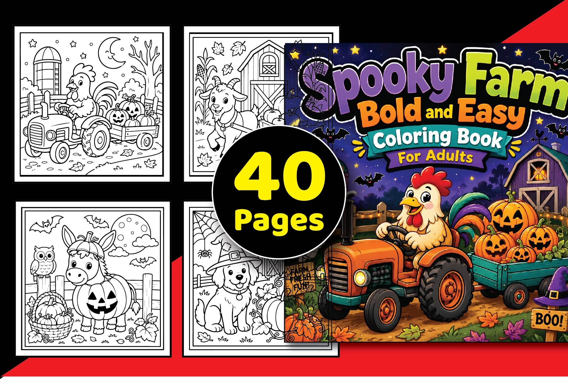 Spooky Farm Bold & Easy Coloring Book