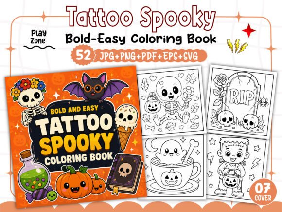 Spooky Tattoo Coloring Book Bold Easy