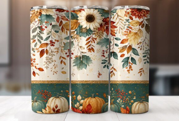 Teal Pumpkin Floral Fall Tumbler Wrap