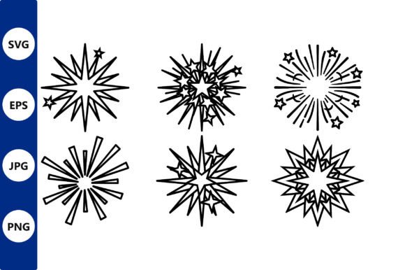 Vector Line Art Six Starburst Shapes in