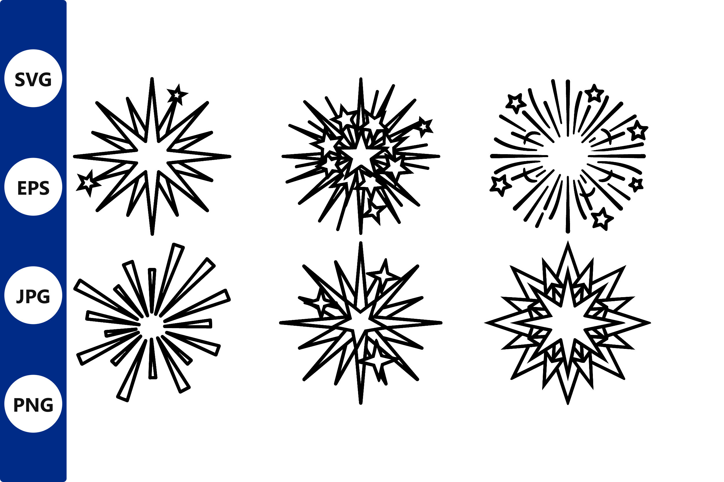 Vector Line Art Six Starburst Shapes in