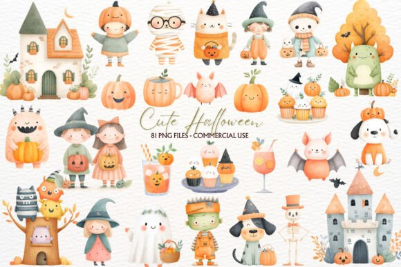 Watercolor Halloween Clipart Autumn PNG