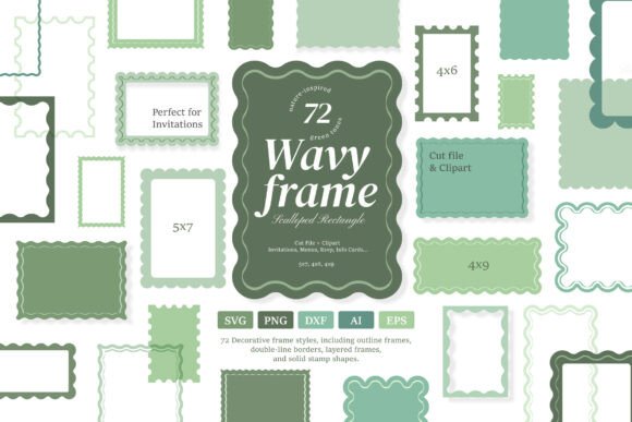 Wavy Scalloped Rectangle Frame SVG PNG