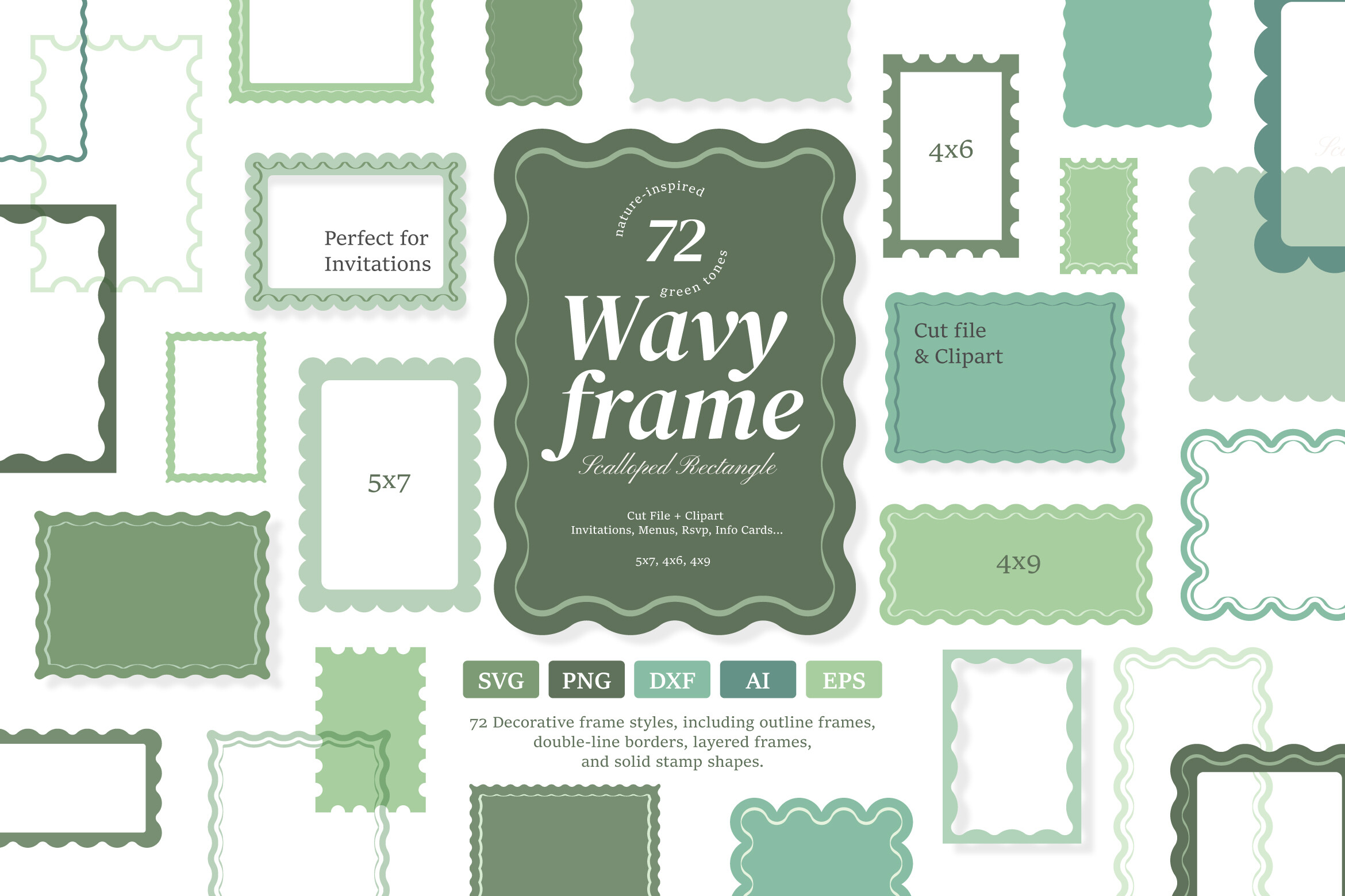 Wavy Scalloped Rectangle Frame SVG PNG