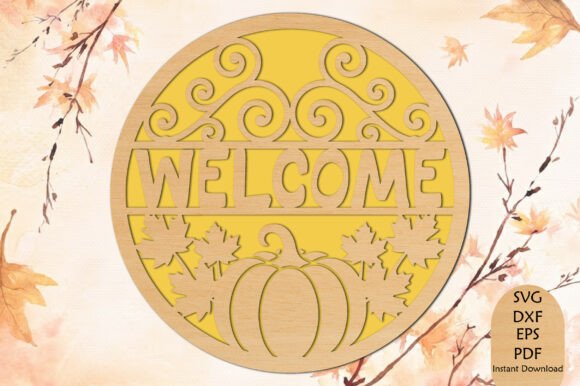 Welcome Pumpkin Door Hanger Svg Laser Cutting