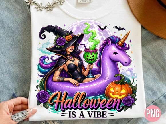 Witch Riding Unicorn Halloween Shirt PNG