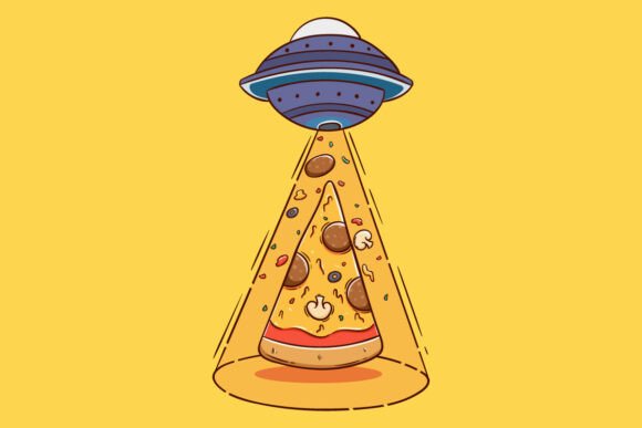 A Slice of Pizza Taken by a UFO Graphic Illustrations By PadmaSanjaya