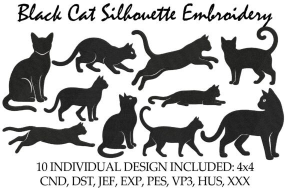 Black Cat Silhouette Embroidery
