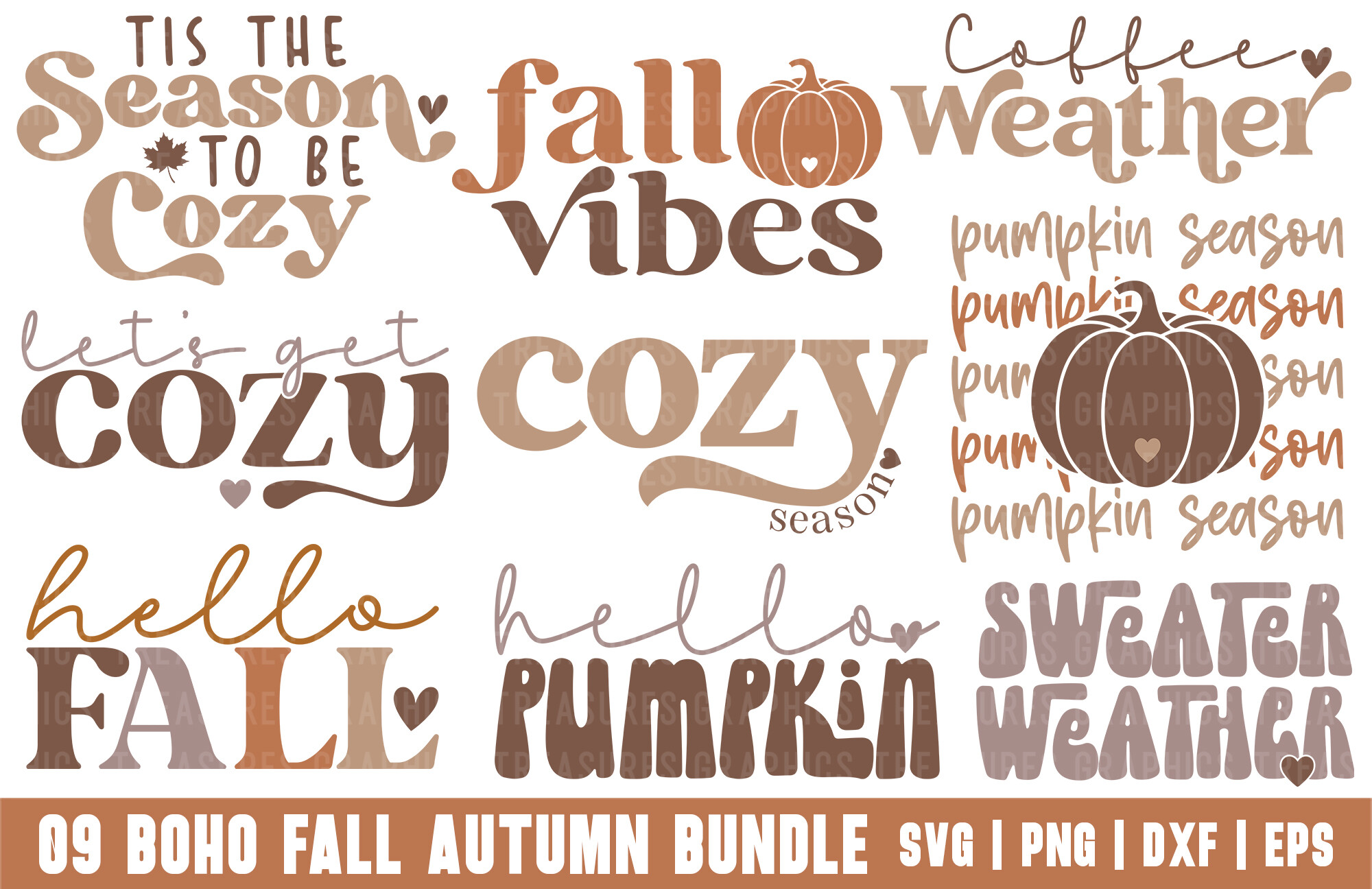 Boho Fall SVG Bundle Pumpkin Autumn PNG