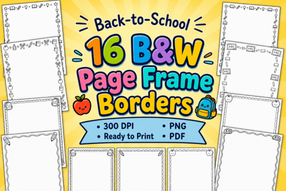 Color-in Page Frame Borders School Theme