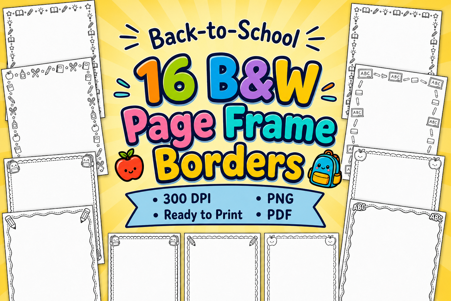 Color-in Page Frame Borders School Theme