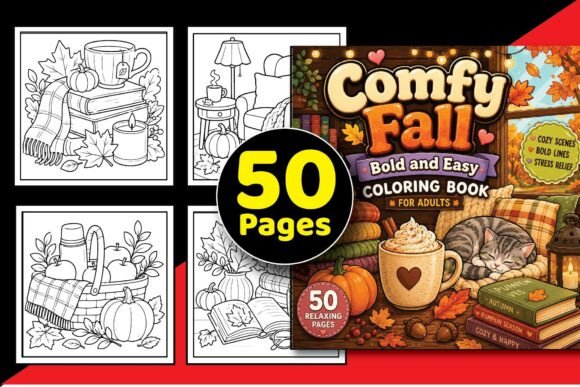 Comfy Fall Bold Easy Adult Coloring Book