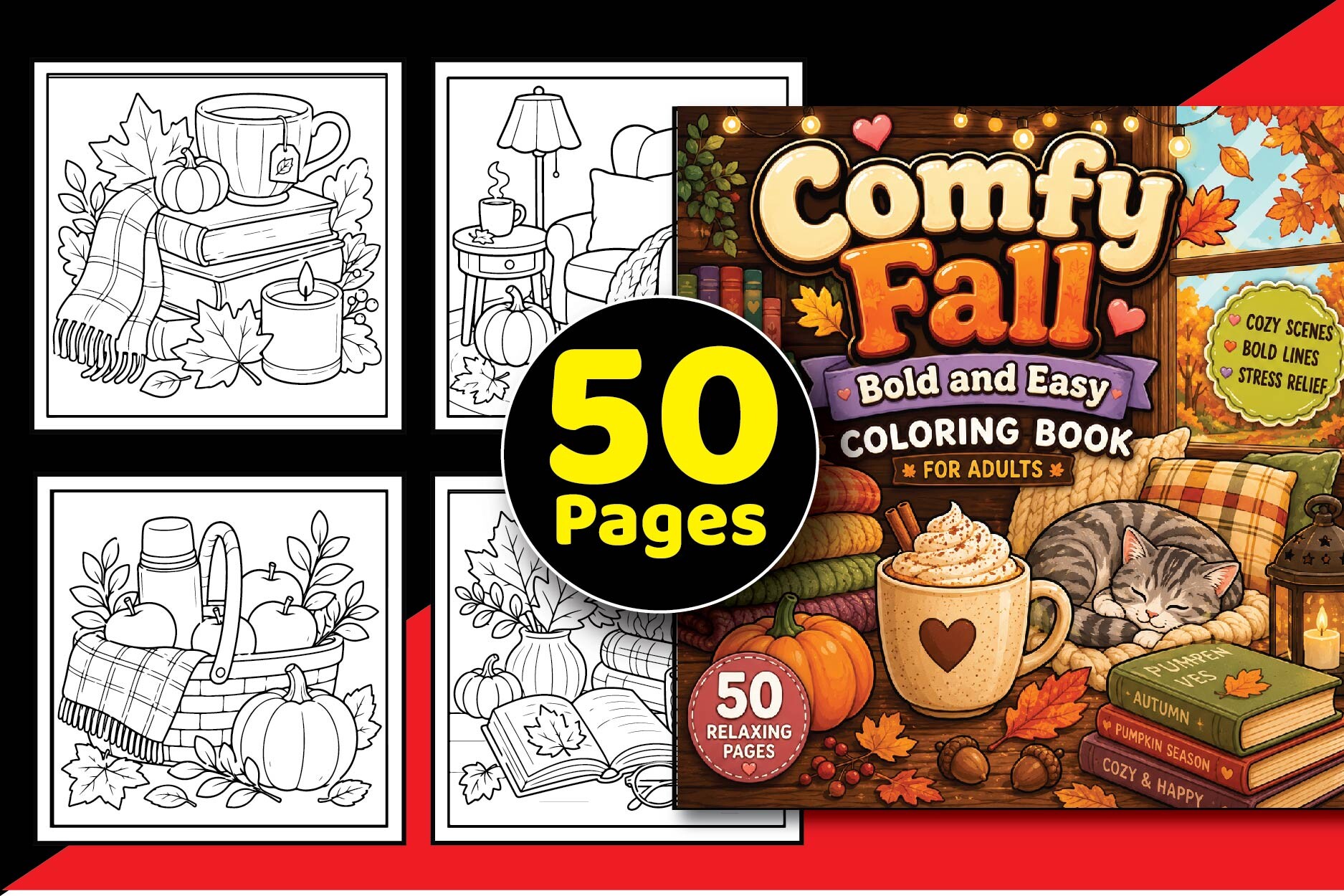 Comfy Fall Bold Easy Adult Coloring Book