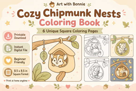 Cozy Chipmunk Tree Nest Coloring Pages